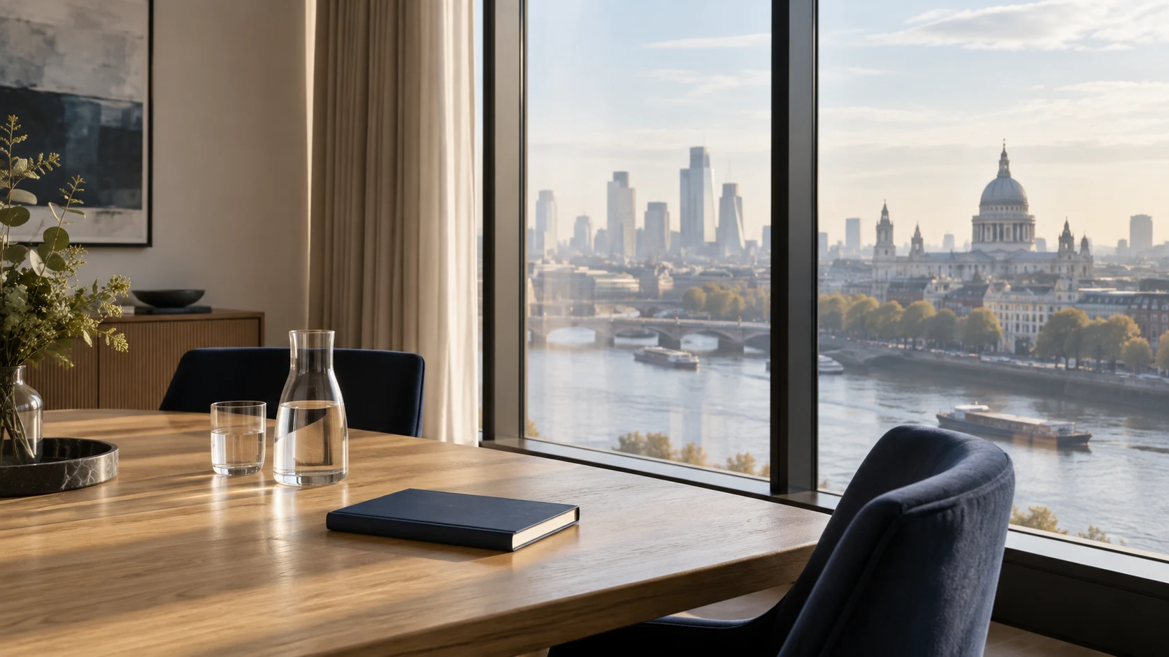 Illustrative meeting space overlooking the River Thames in London